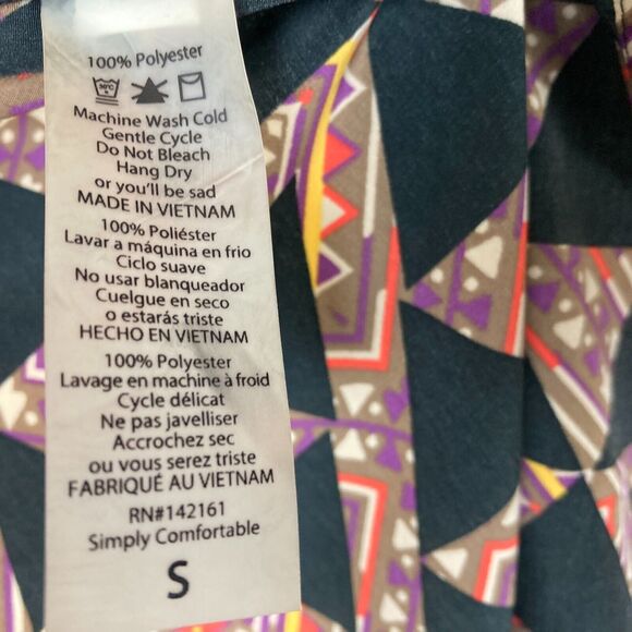 Lularoe Joy Vest Duster Size S Geometric Black Purple Side Slits Boho Artwear - Picture 3 of 6